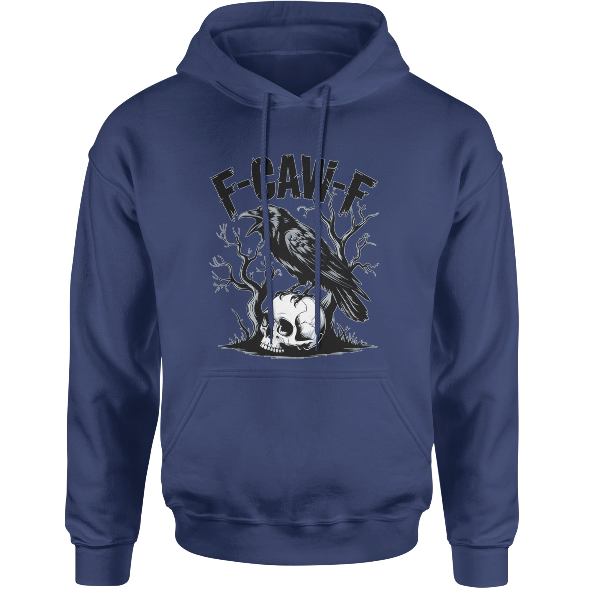 F-Caw-F Crow On Skull F-ck Off Gothic Adult Hoodie Sweatshirt Navy Blue