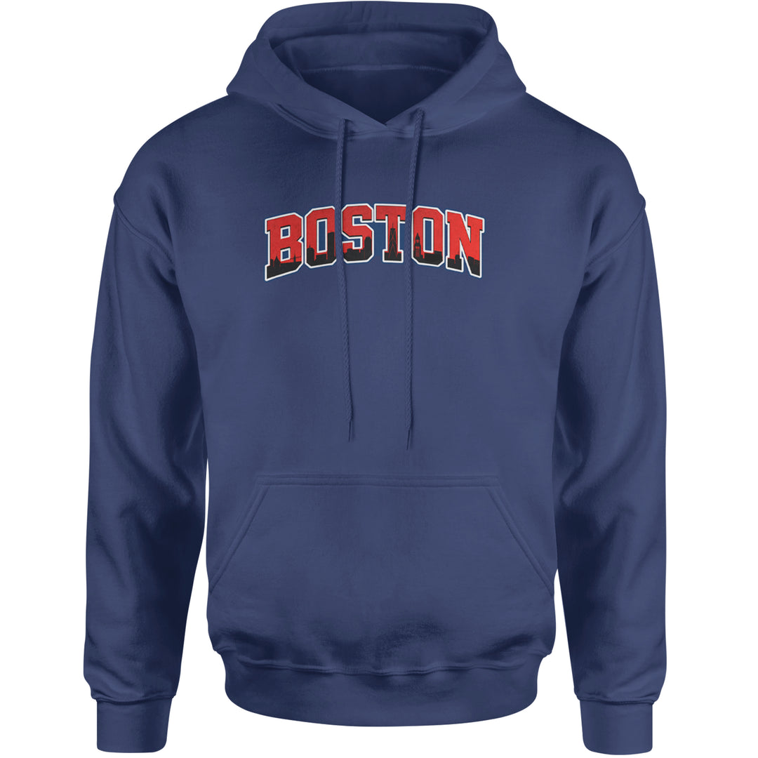 Boston City Pride Skyline Adult Hoodie Sweatshirt Navy Blue