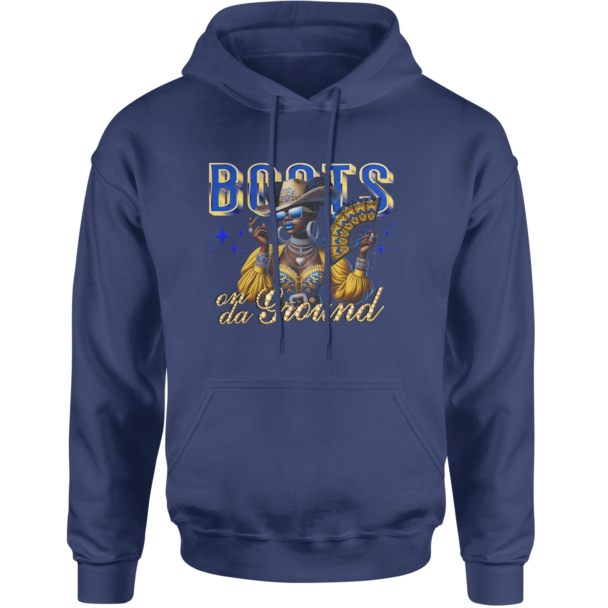 Boots On Da Ground Folding Fan Adult Hoodie Sweatshirt Navy Blue