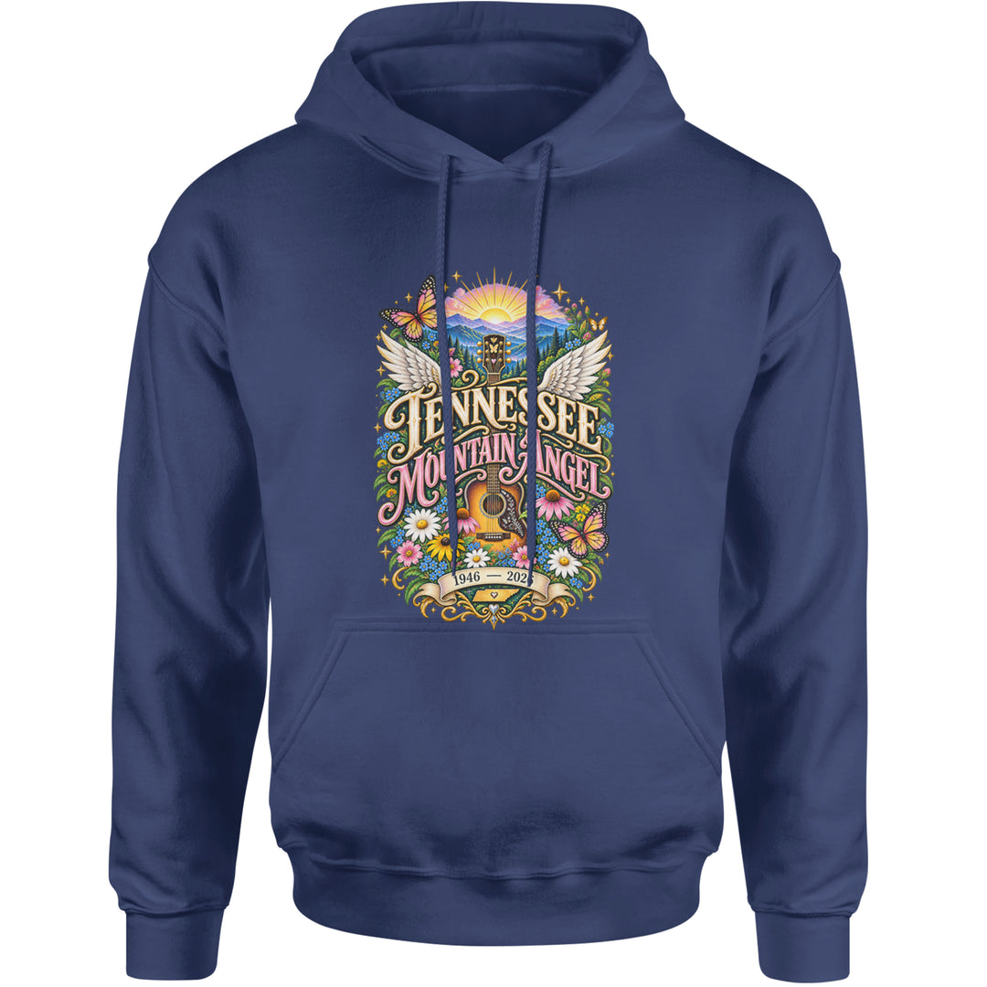 Tennessee Mountain Angel Wings Dolly Adult Hoodie Sweatshirt Navy Blue