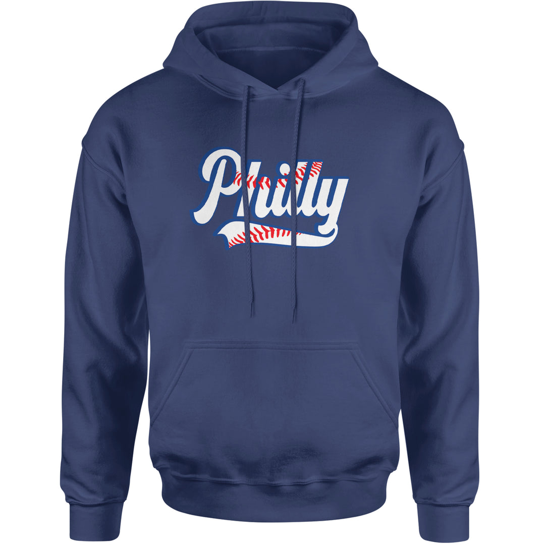 Philly Baseball Stitching Adult Hoodie Sweatshirt Navy Blue