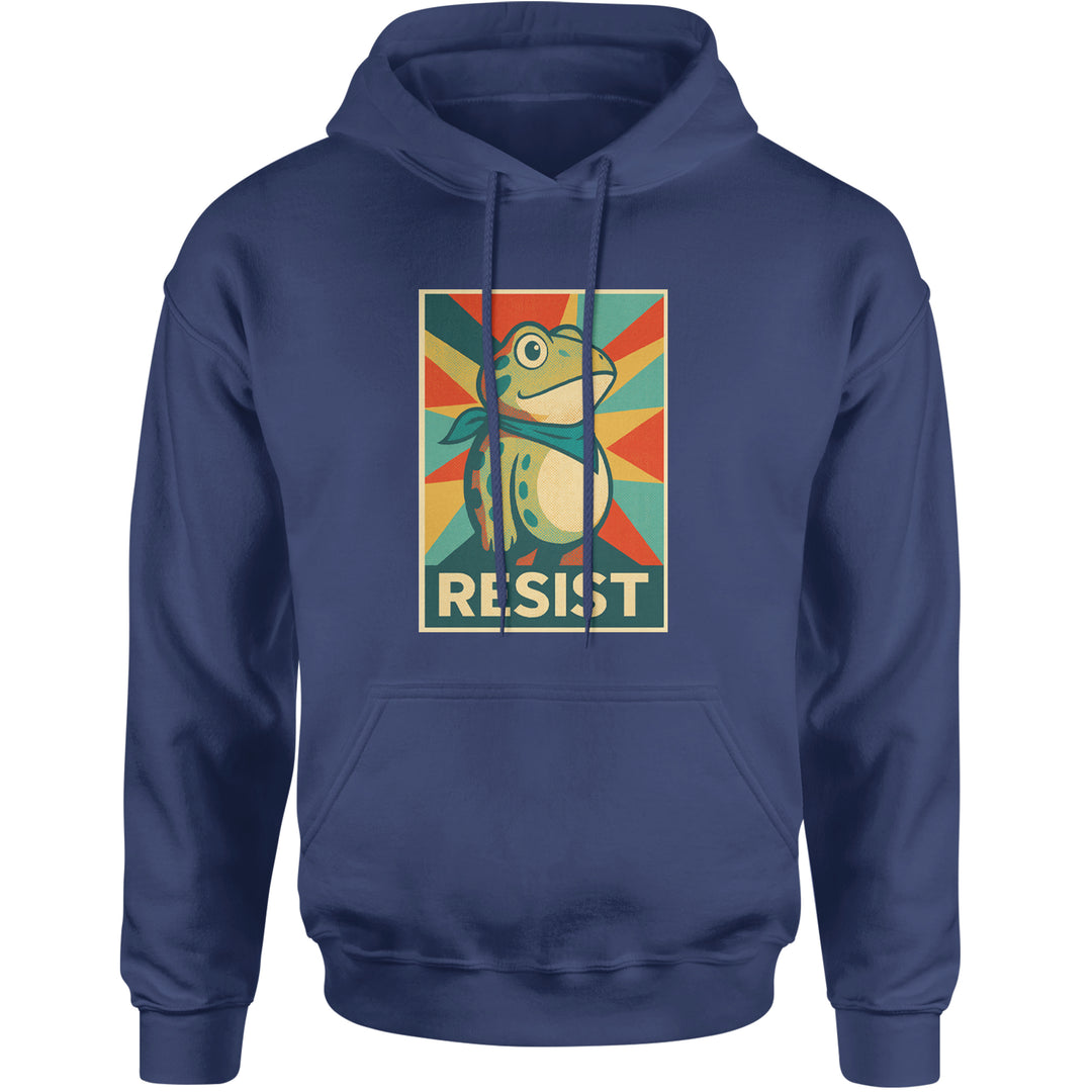 Resist Portland Protest Frog Adult Hoodie Sweatshirt Navy Blue