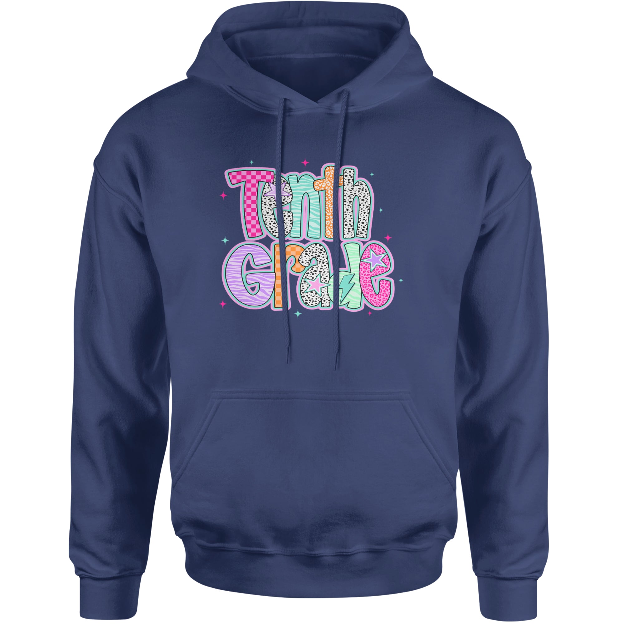Tenth Grade Trendsetter Colorful Back to School Adult Hoodie Sweatshirt Navy Blue