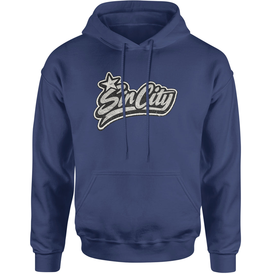 Sin City Vegas Retro Vintage Adult Hoodie Sweatshirt Navy Blue