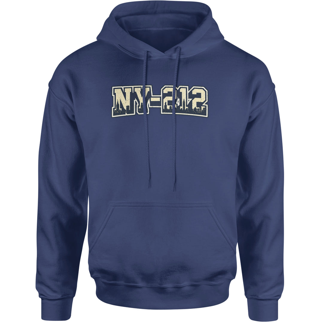 New York City 212 Area Code Skyline  Adult Hoodie Sweatshirt Navy Blue