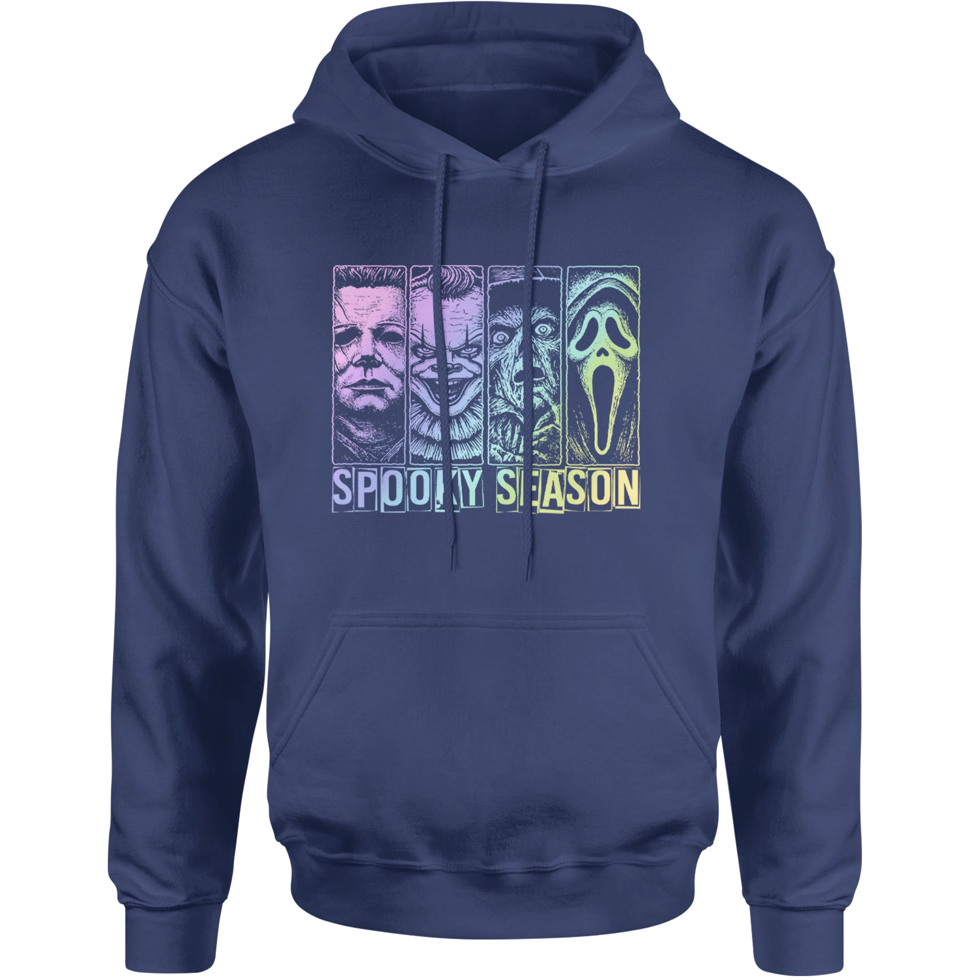 Spooky Season Horror Icons Halloween Adult Hoodie Sweatshirt Navy Blue
