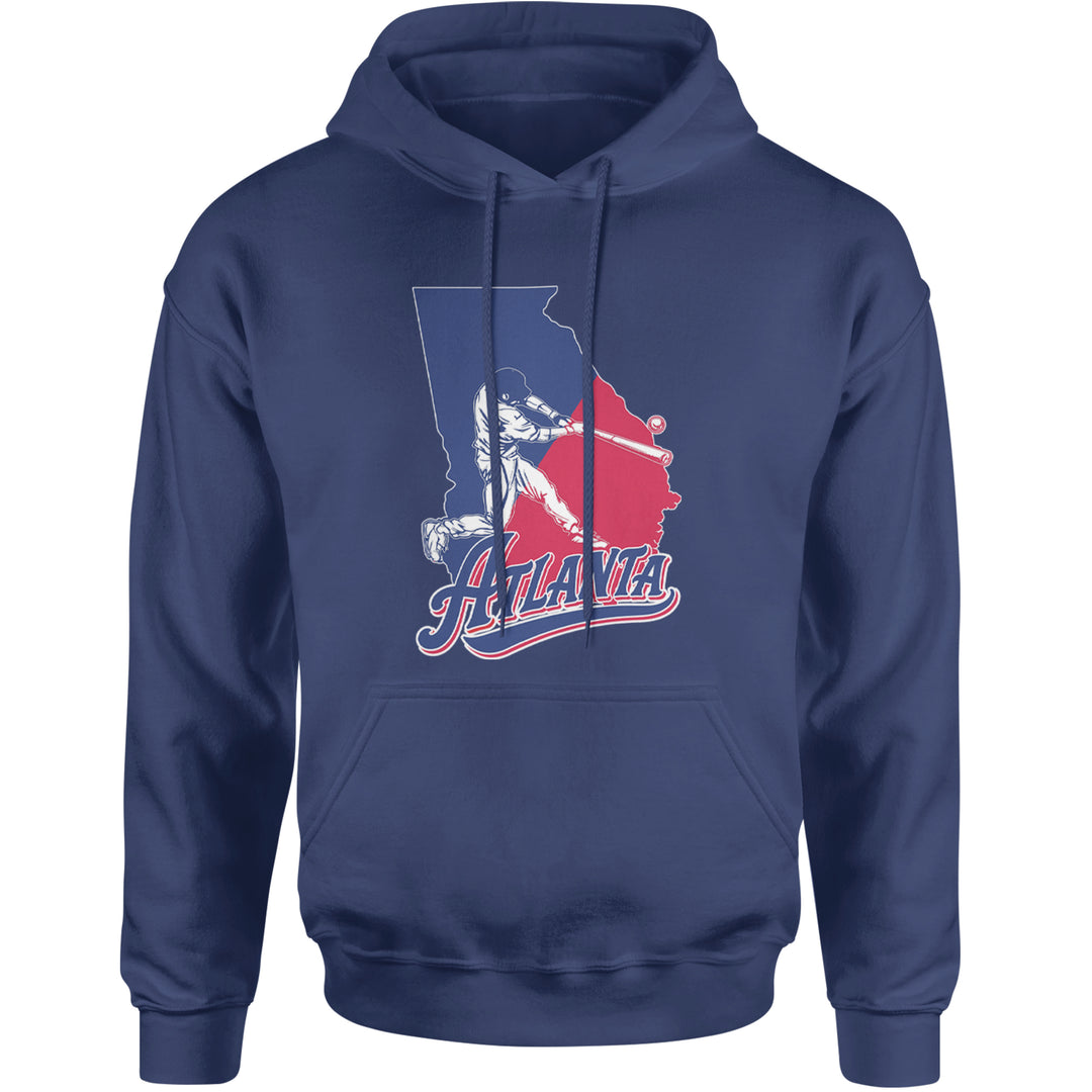 Atlanta Georgia Batter Up Adult Hoodie Sweatshirt Navy Blue