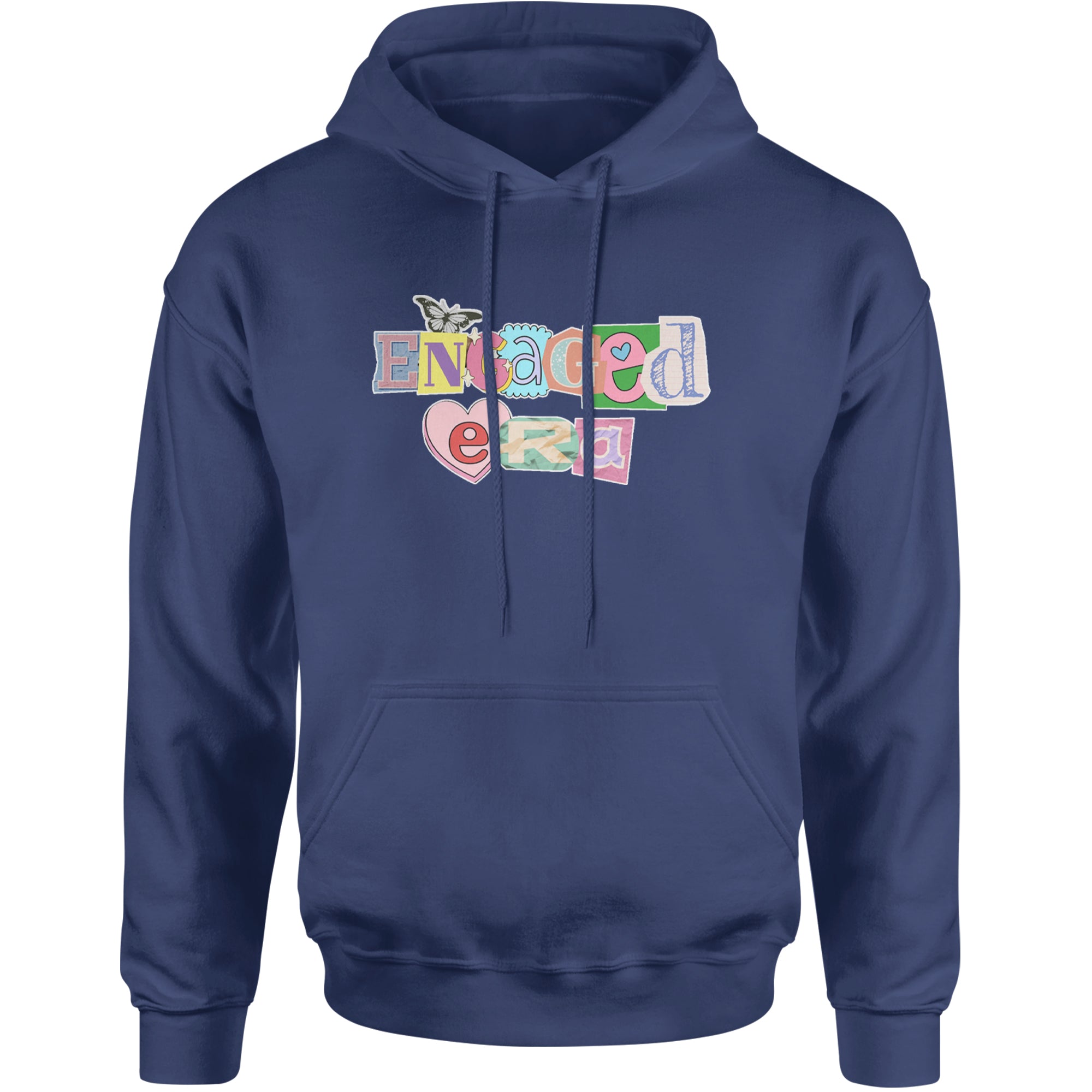 Engaged Era Aesthetic Retro Collage Design Adult Hoodie Sweatshirt Navy Blue