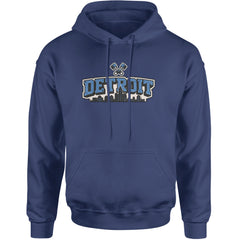 Detroit Motor City Retro Piston Adult Hoodie Sweatshirt Navy Blue
