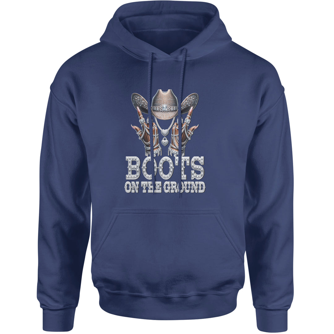 Boots On The Ground Bling Adult Hoodie Sweatshirt Navy Blue