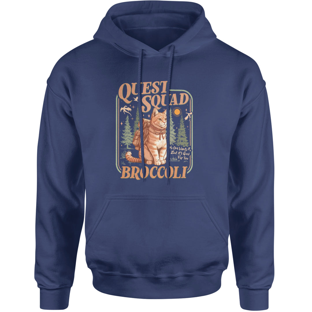 Quest Squad Broccoli Cat Fantasy Reader  Adult Hoodie Sweatshirt Navy Blue