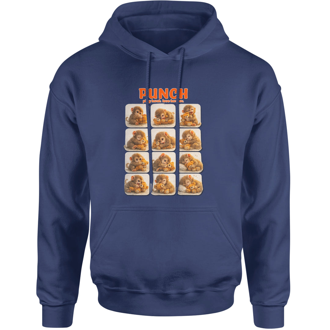 Punch Play Hard Love Harder Adult Hoodie Sweatshirt Navy Blue