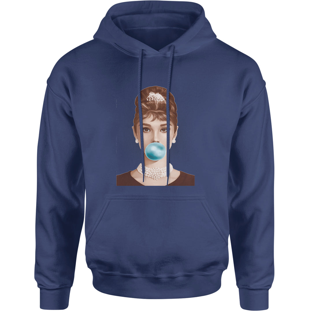 Audrey Hepburn Chewing Bubble Gum American Icon Adult Hoodie Sweatshirt Navy Blue