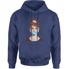 Audrey Hepburn Chewing Bubble Gum American Icon Adult Hoodie Sweatshirt Navy Blue