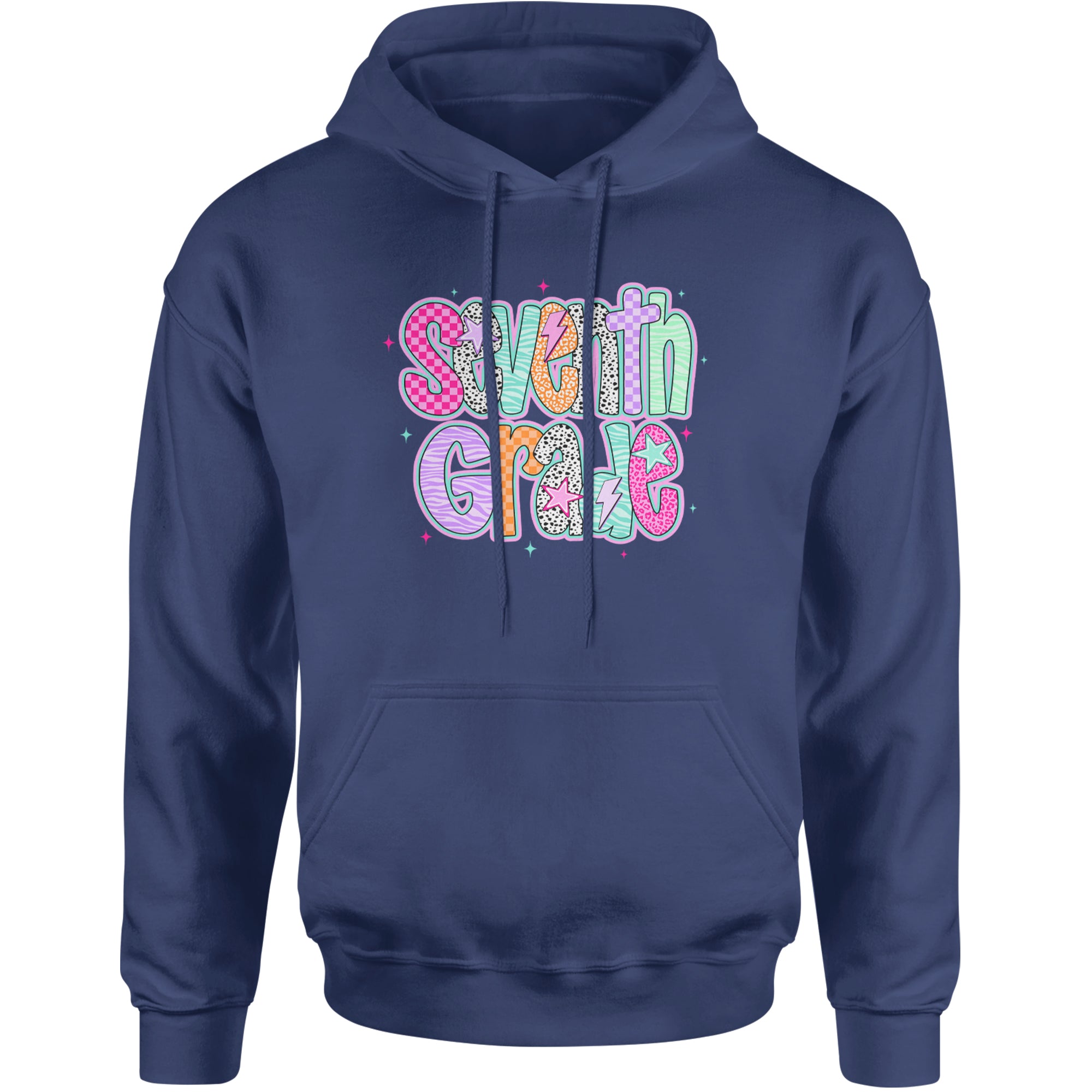 Seventh Grade Swagger Colorful Back to School Adult Hoodie Sweatshirt Navy Blue