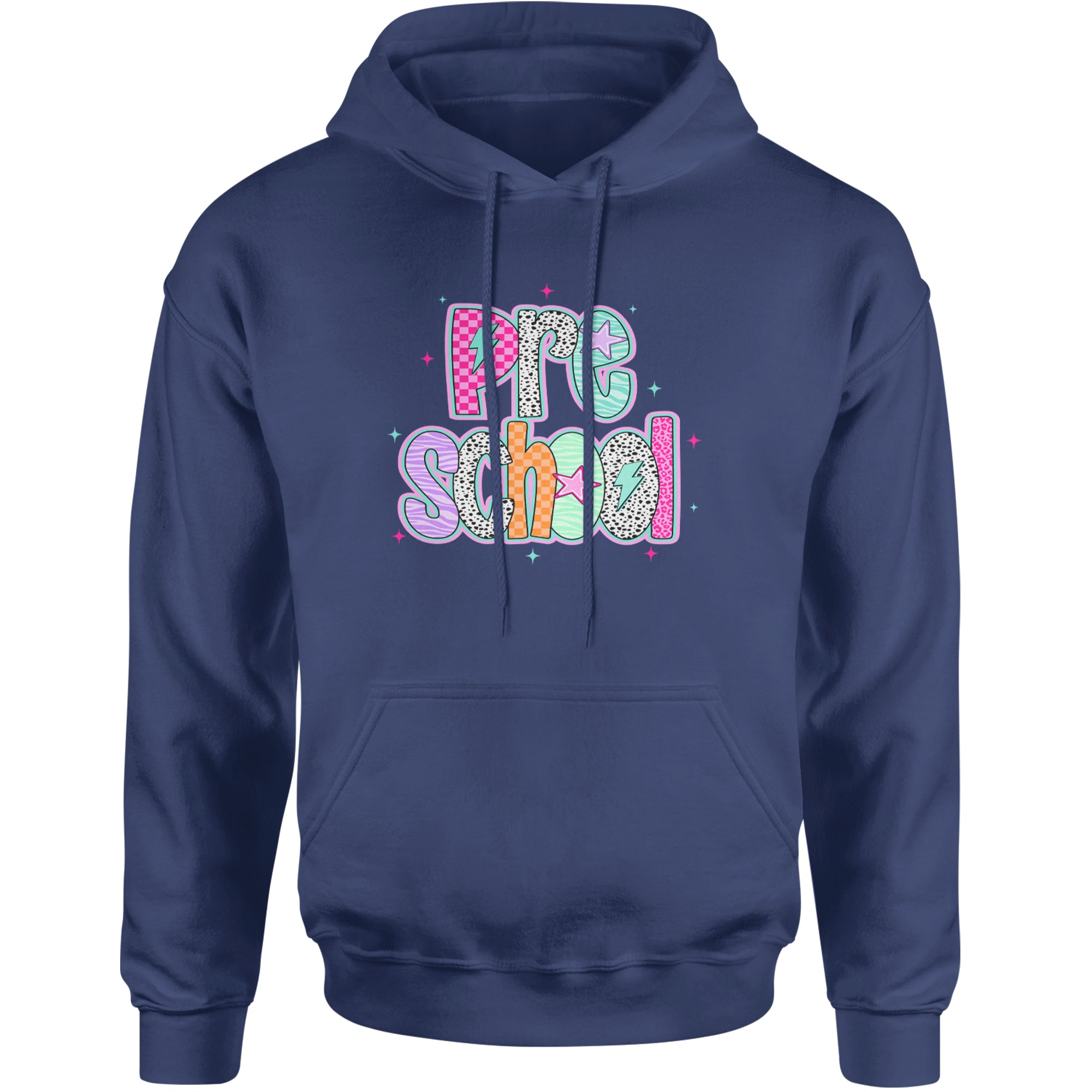 Preschool Power Colorful Back to School Adult Hoodie Sweatshirt Navy Blue