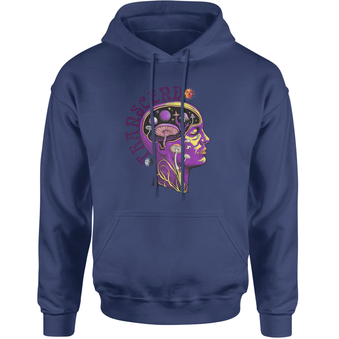 Psychedelic Cosmic Mushroom Head Adult Hoodie Sweatshirt Navy Blue