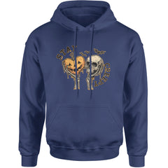 Stay Creepy Skull and Pumpkin Halloween Adult Hoodie Sweatshirt Navy Blue