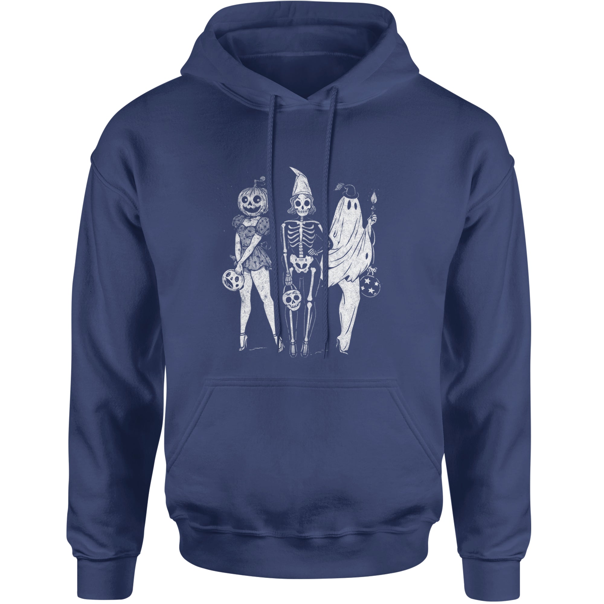 Vintage Spooky Squad Pinup Halloween Design Adult Hoodie Sweatshirt Navy Blue