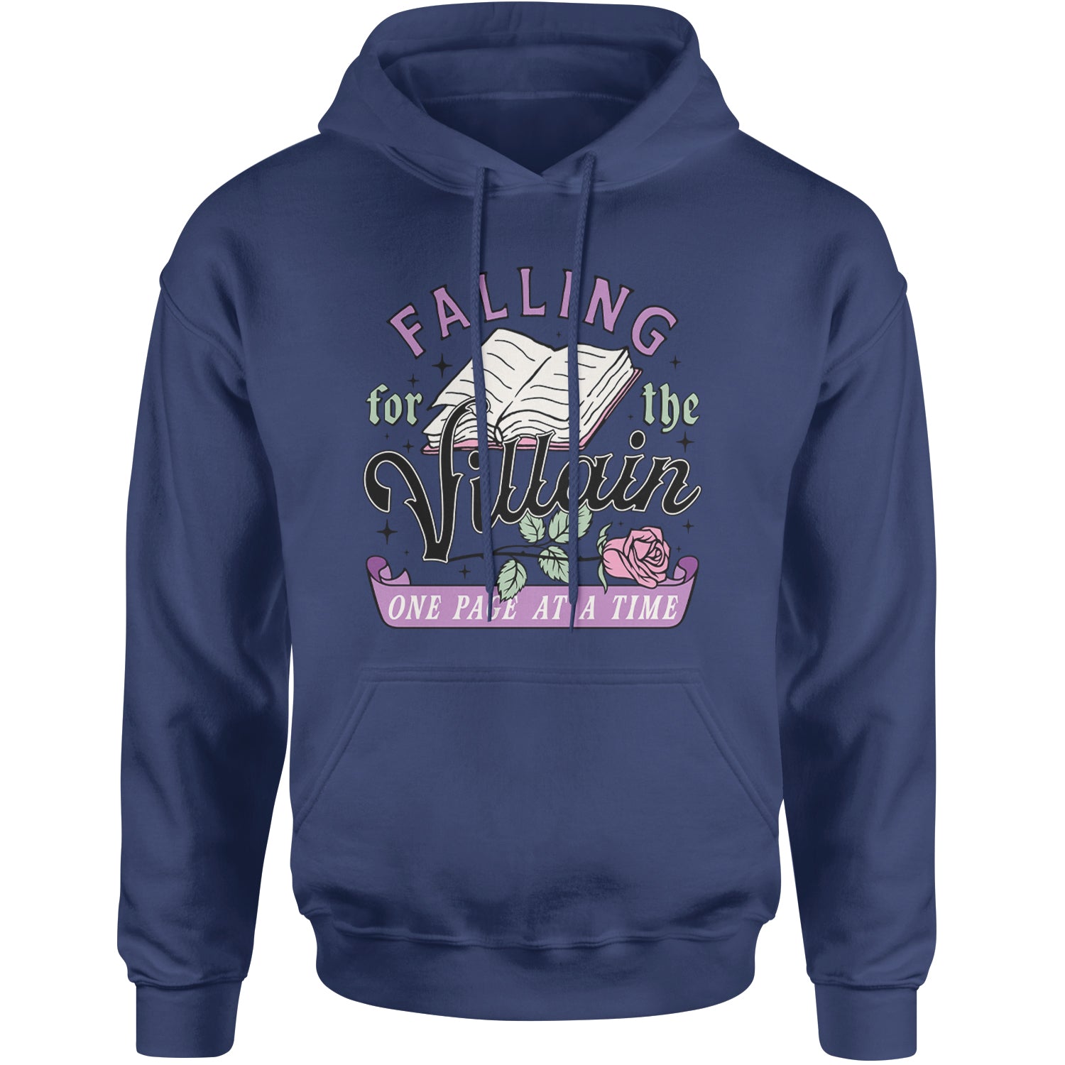 Falling For The Villain One Page At A Time Adult Hoodie Sweatshirt Navy Blue