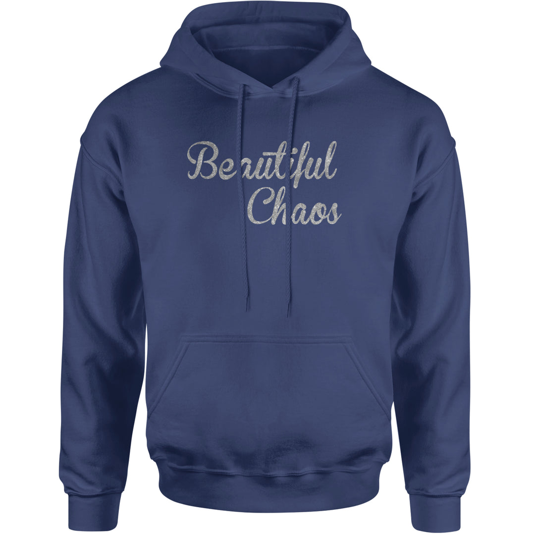 Beautiful Chaos Glitter Music Festival Adult Hoodie Sweatshirt Navy Blue