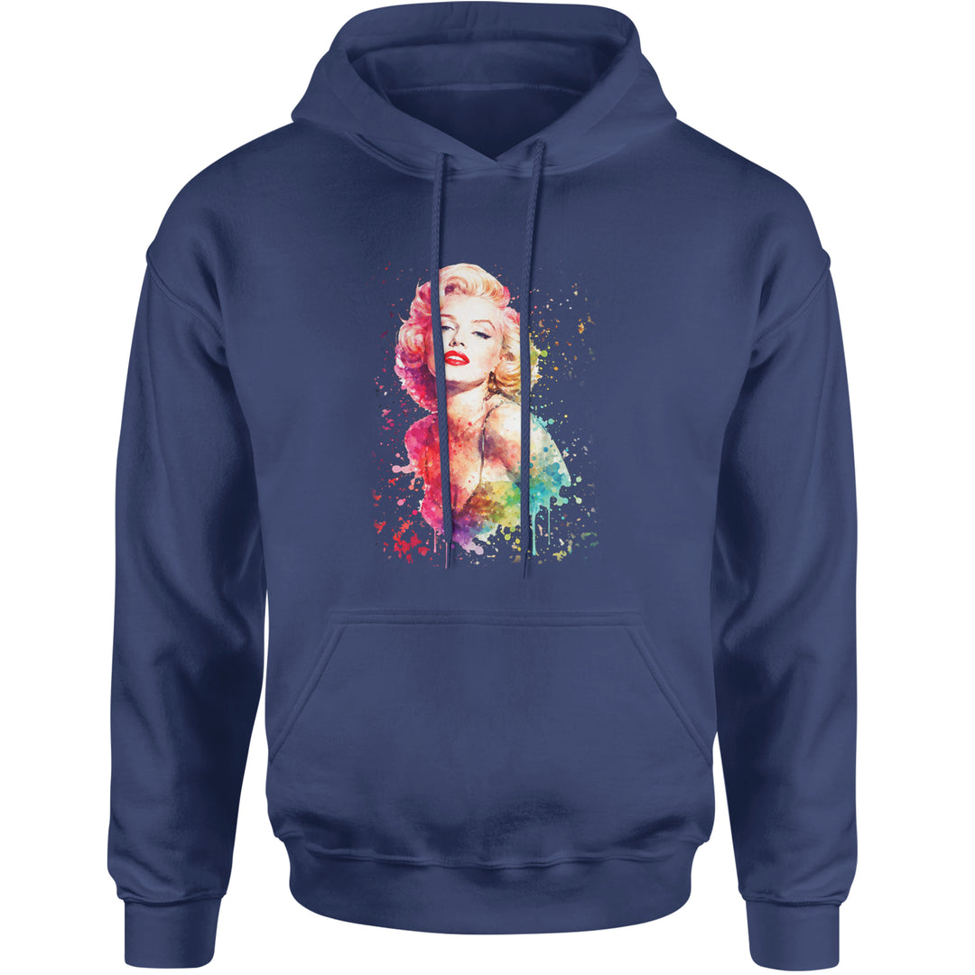 Mrs. Monroe Watercolors Bombshell Adult Hoodie Sweatshirt Navy Blue
