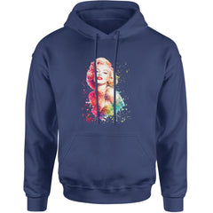 Mrs. Monroe Watercolors Bombshell Adult Hoodie Sweatshirt Navy Blue