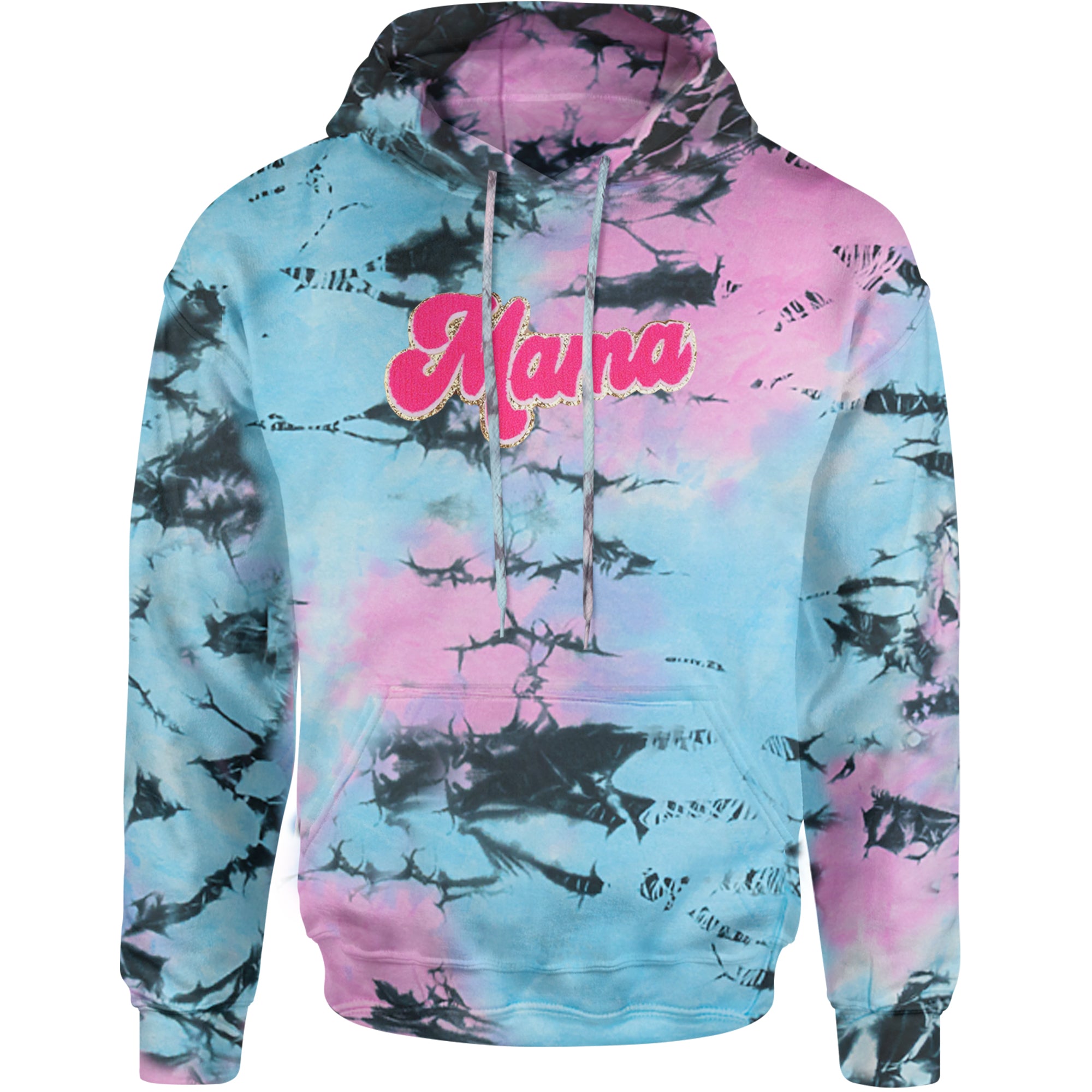 Mama Hot Pink Glitter Chenille Patch Adult Hoodie Sweatshirt Pacific