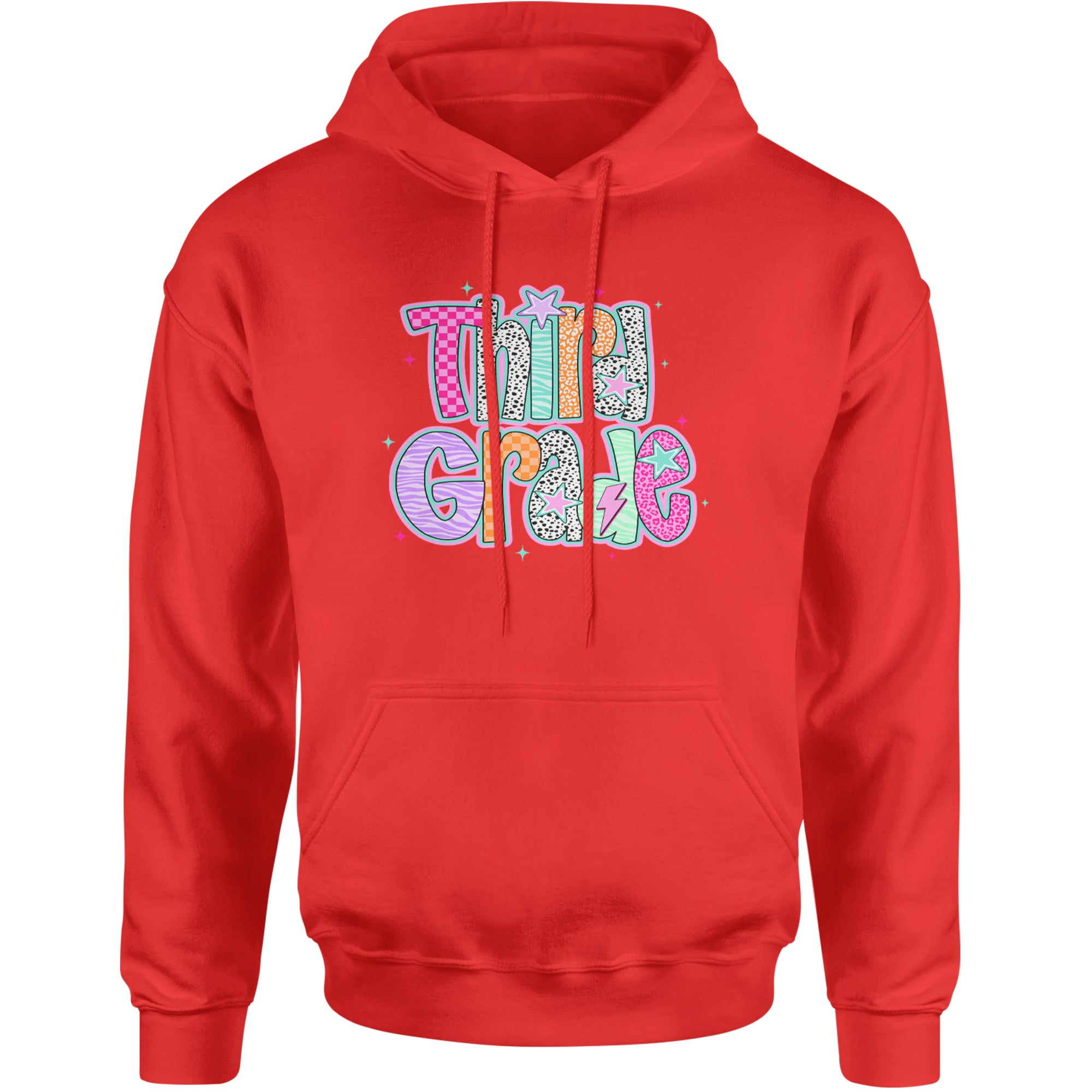 Third Grade Thunder Colorful Back to School Adult Hoodie Sweatshirt Red