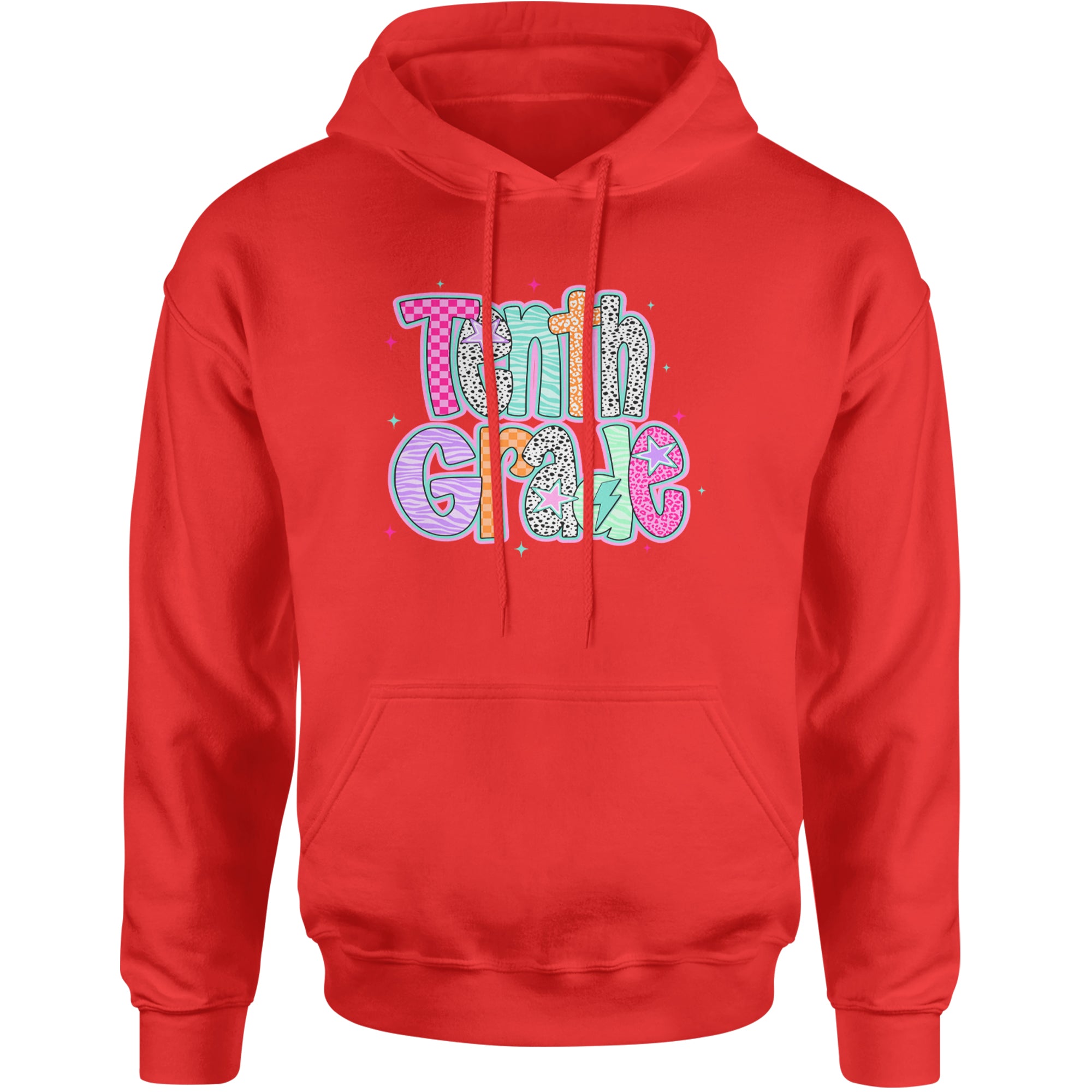 Tenth Grade Trendsetter Colorful Back to School Adult Hoodie Sweatshirt Red