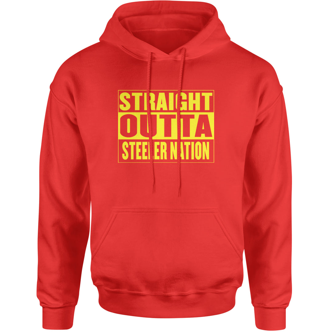 Straight Outta Steeler Nation Football graphic on Unisex Heavyweight Fleece Pullover Hoodie in Red