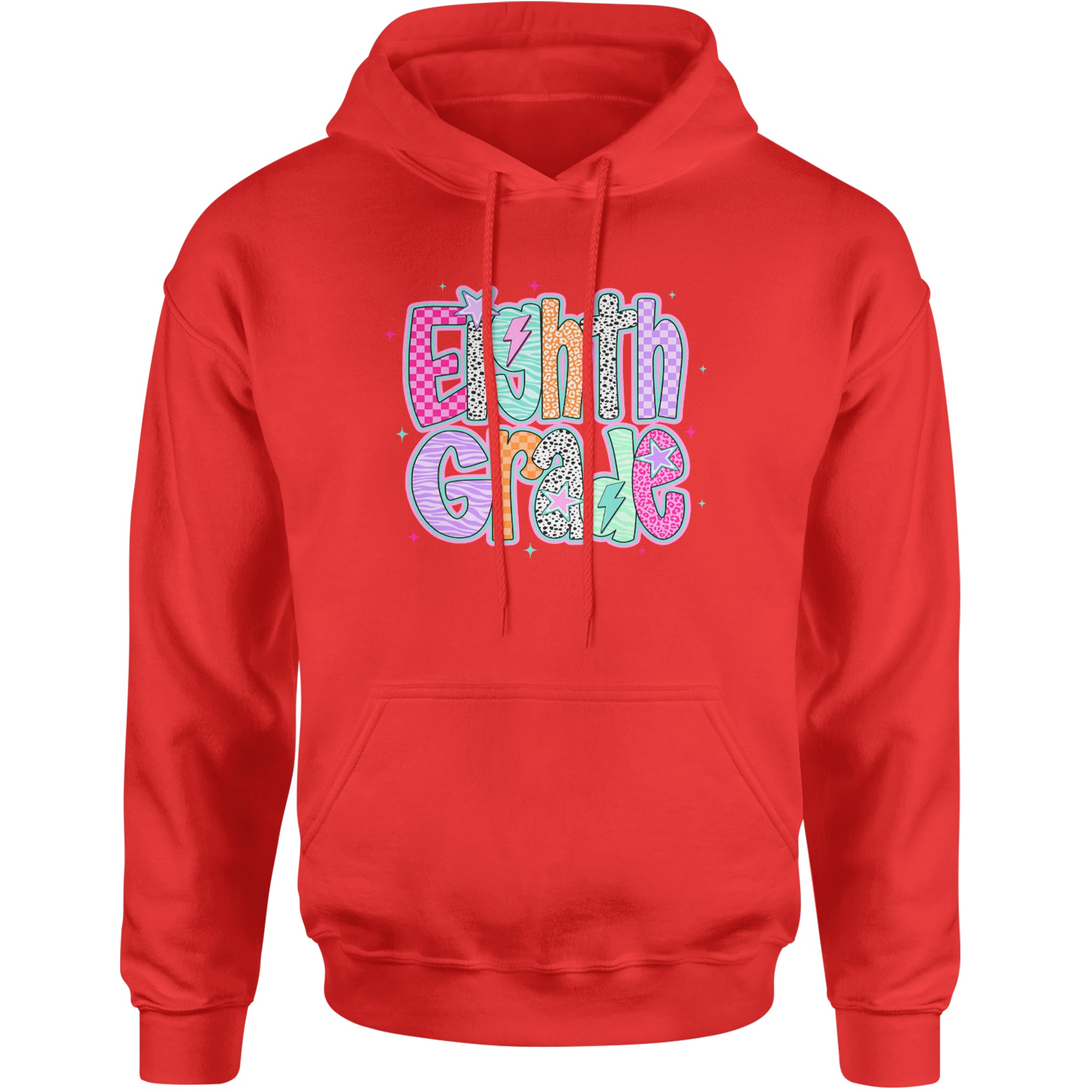 Eighth Grade Energy Colorful Back to School Adult Hoodie Sweatshirt Red