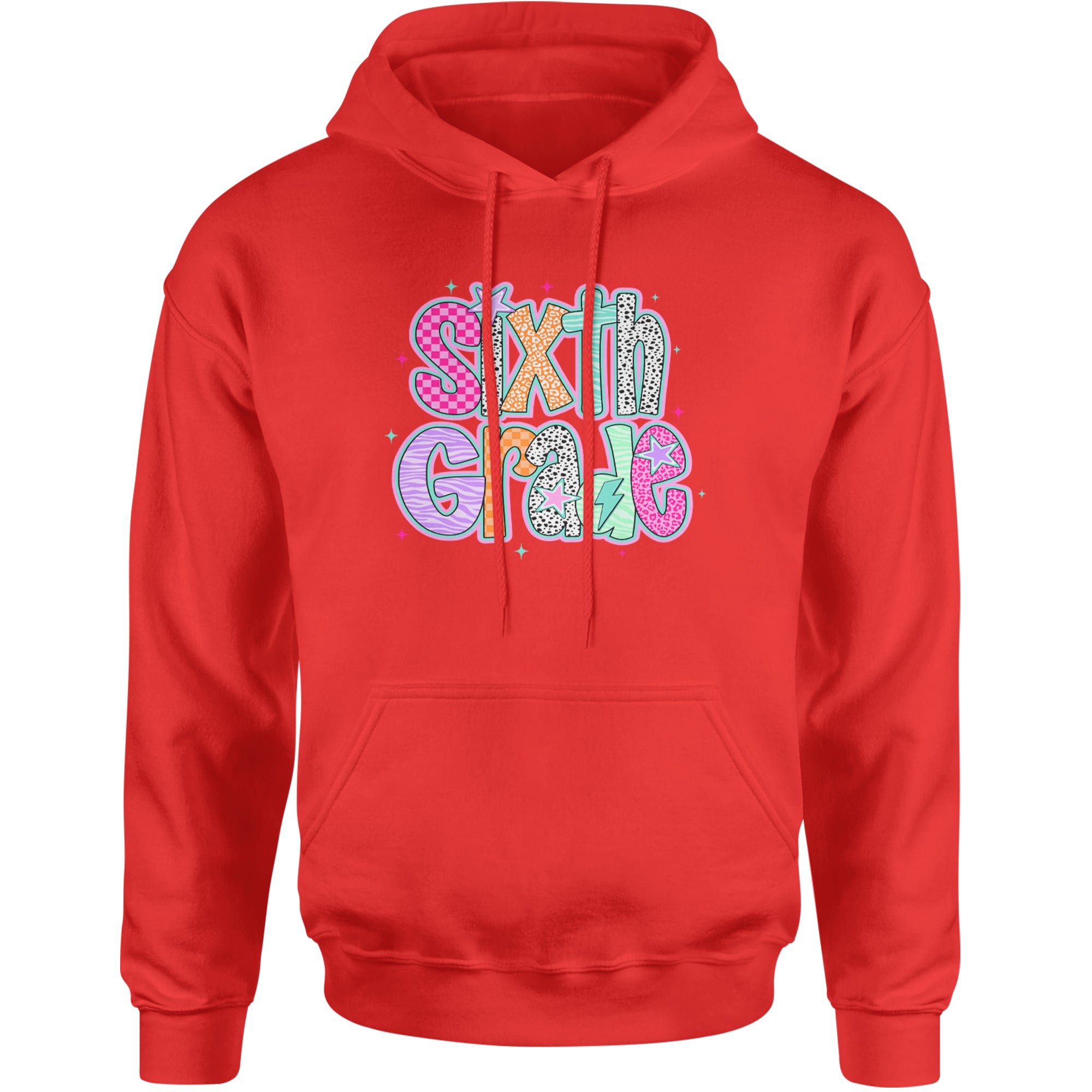 Sixth Grade Colorful Back to School Adult Hoodie Sweatshirt Red