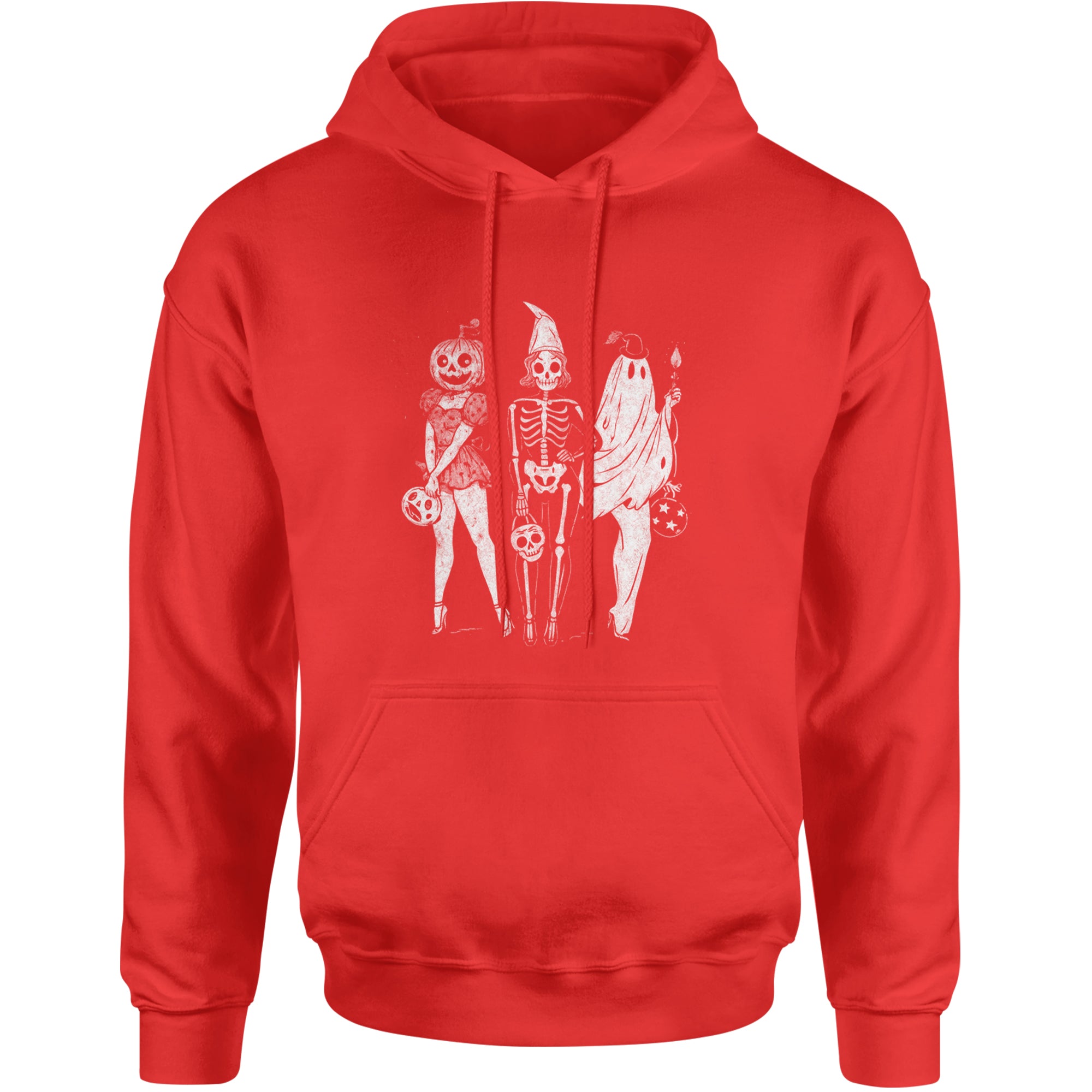 Vintage Spooky Squad Pinup Halloween Design Adult Hoodie Sweatshirt Red