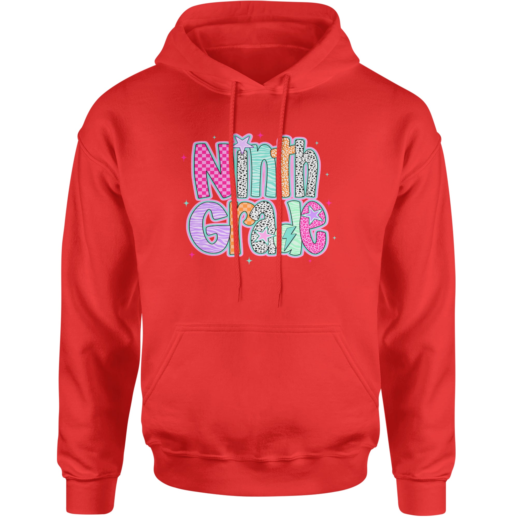 Ninth Grade Freshman Vibes Colorful Back to School Adult Hoodie Sweatshirt Red