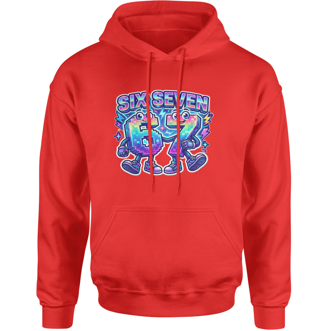 Six Seven 67 Retro Pixel Buddies Adult Hoodie Sweatshirt Red