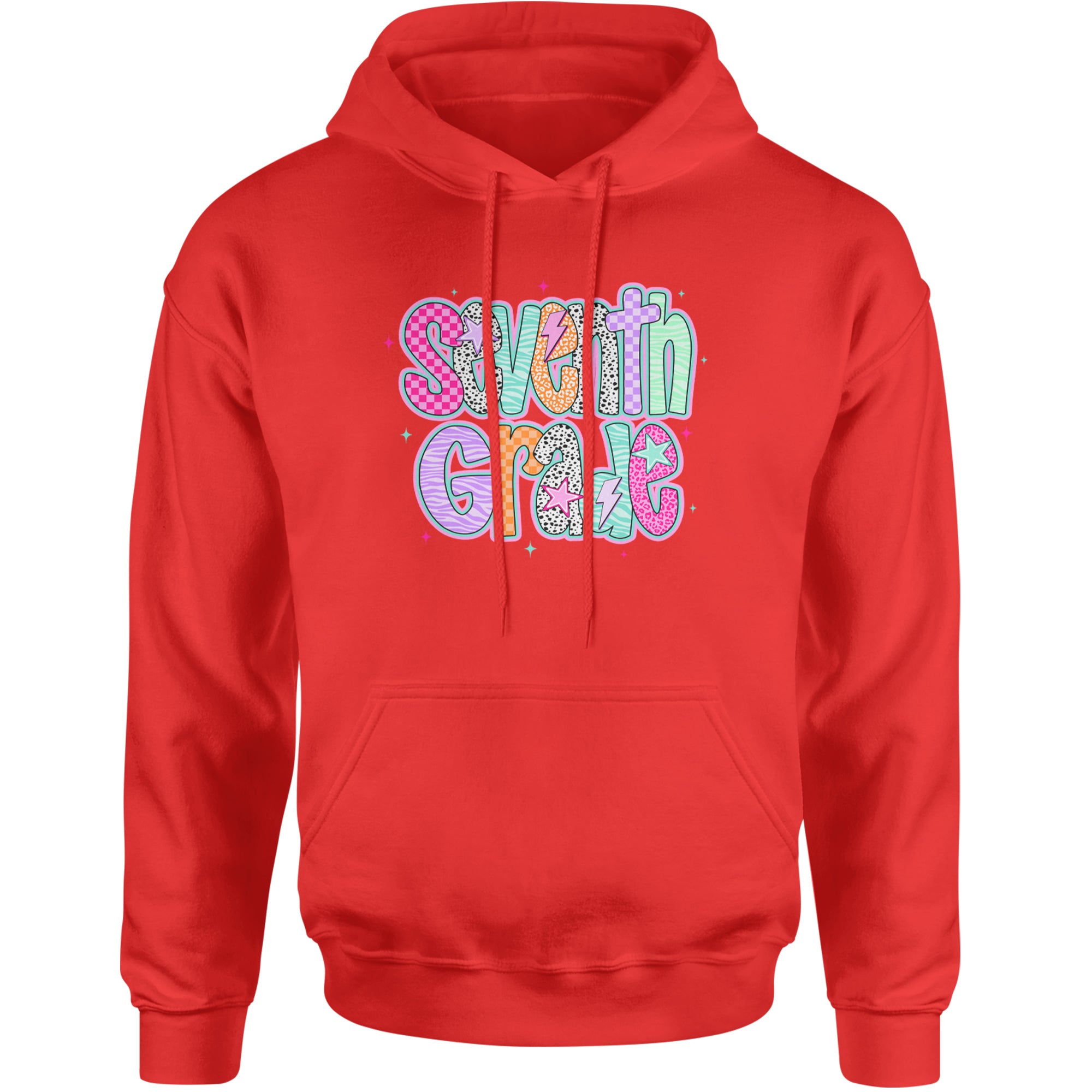 Seventh Grade Swagger Colorful Back to School Adult Hoodie Sweatshirt Red