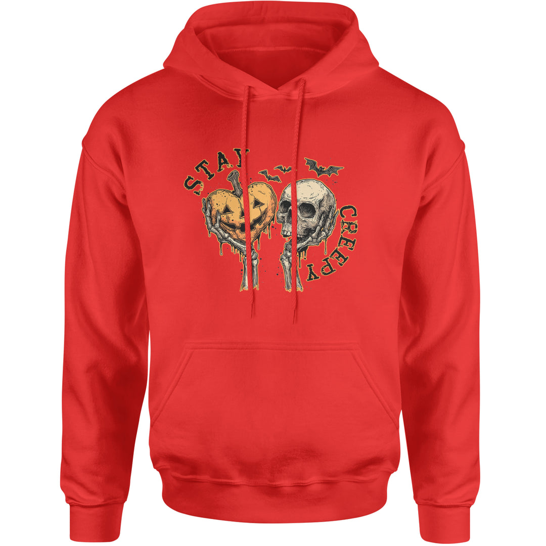 Stay Creepy Skull and Pumpkin Halloween Adult Hoodie Sweatshirt Red