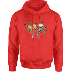 Stay Creepy Skull and Pumpkin Halloween Adult Hoodie Sweatshirt Red