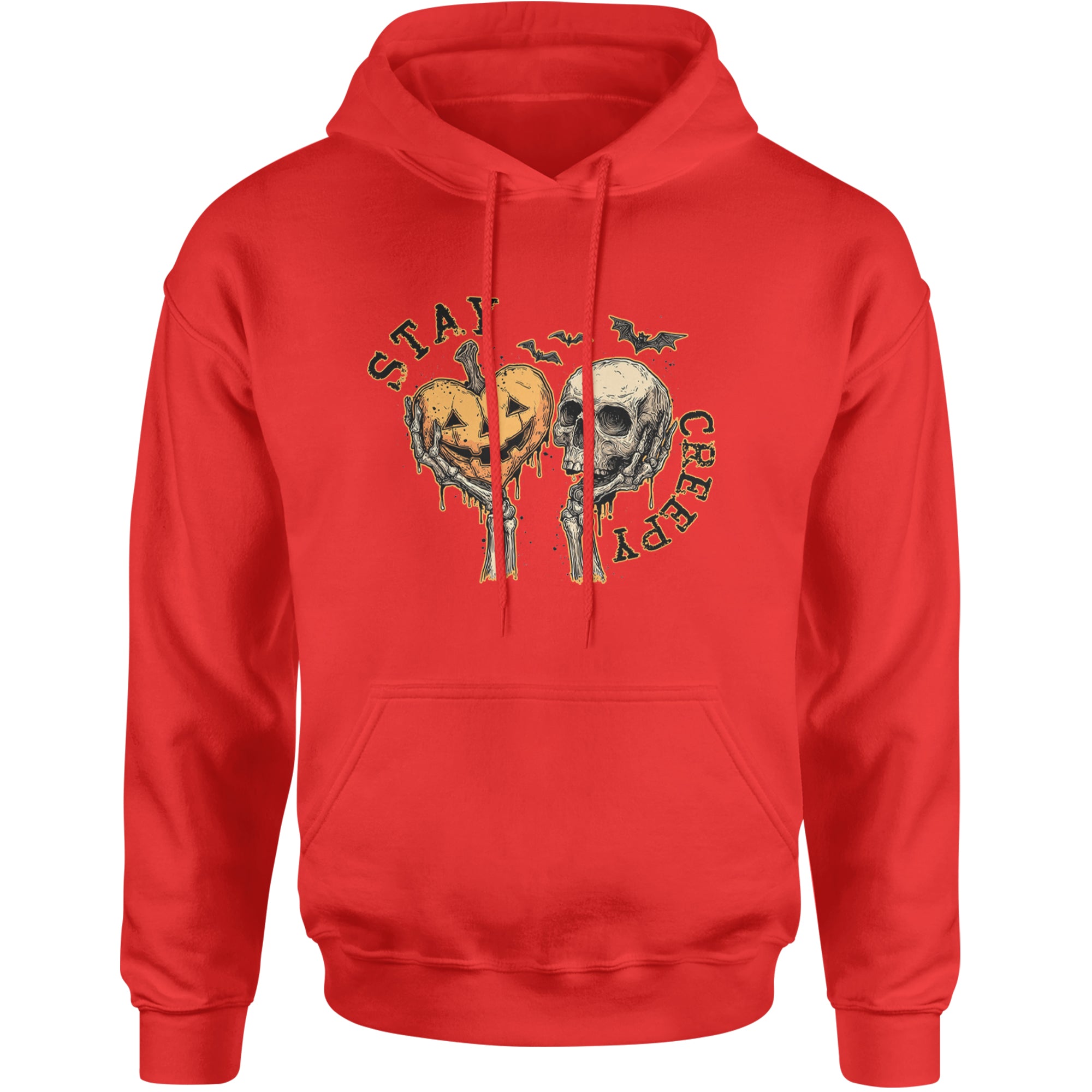 Stay Creepy Skull and Pumpkin Halloween Adult Hoodie Sweatshirt Red