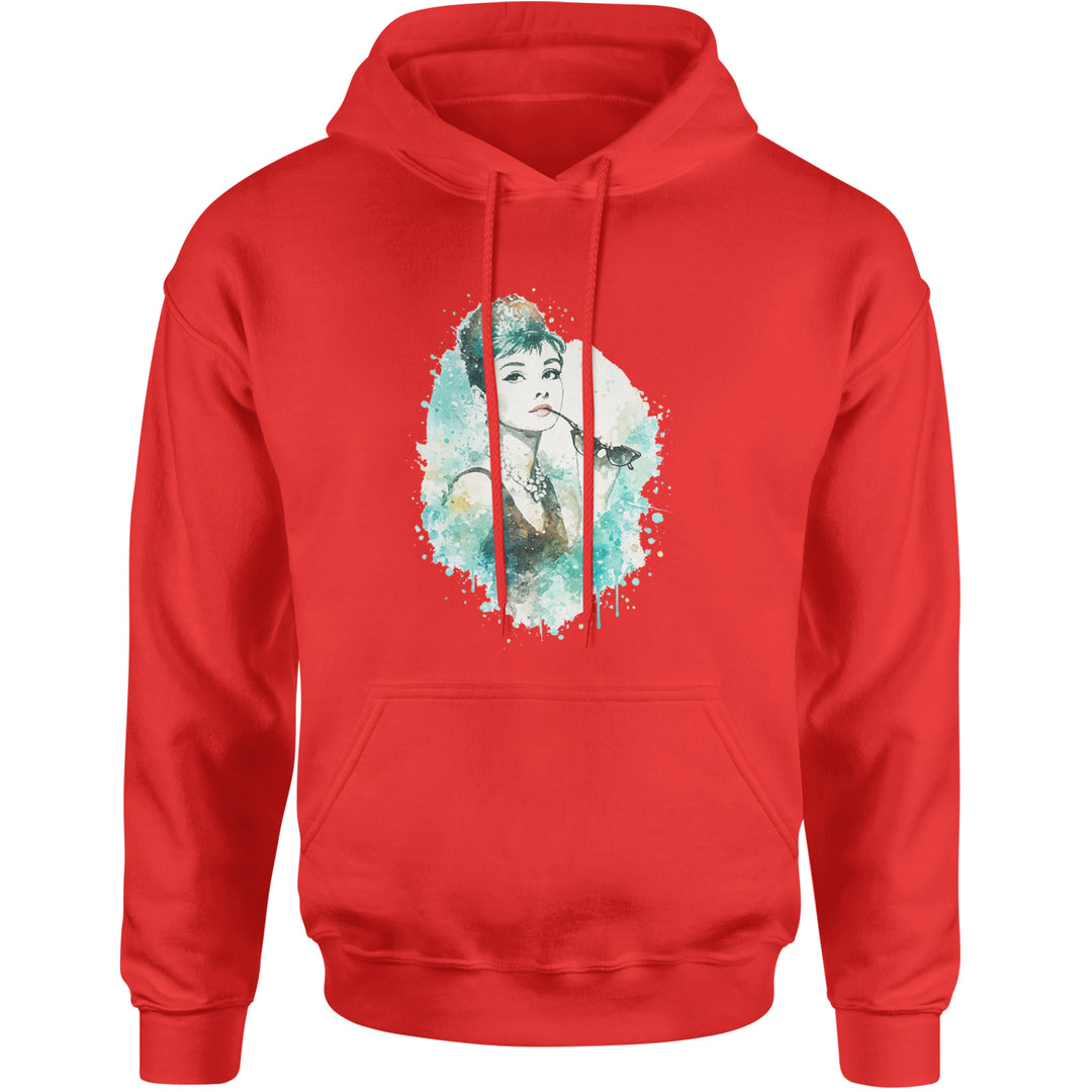Mrs. Herpburn Iconic Watercolors Adult Hoodie Sweatshirt Red