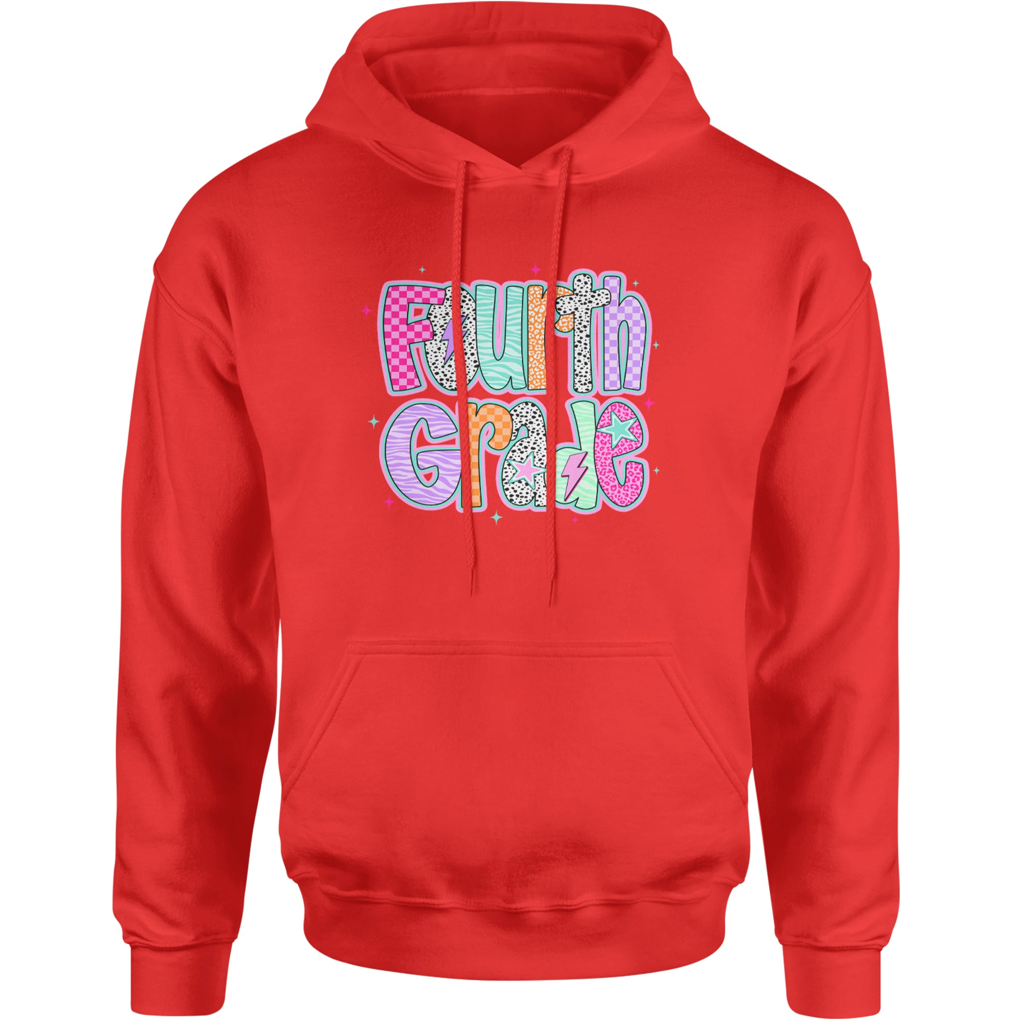 Fourth Grade Fierce Colorful Back to School Adult Hoodie Sweatshirt Red