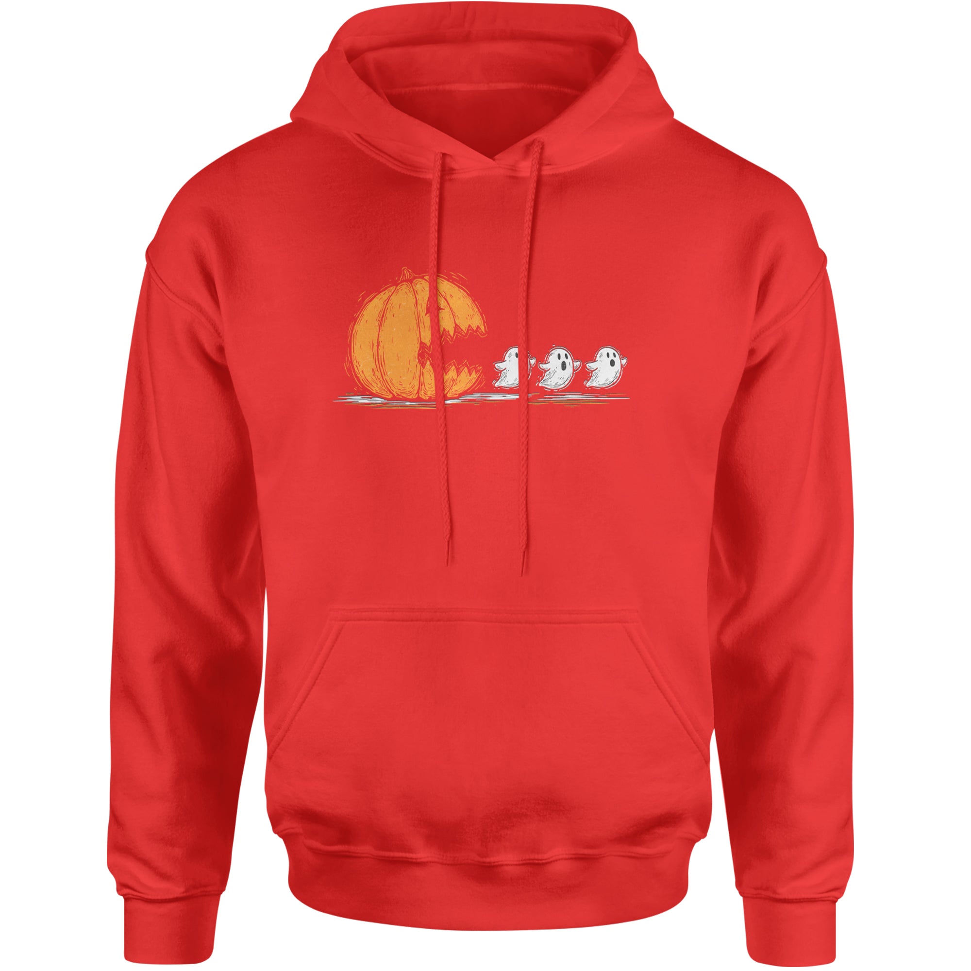 Pumpkin Pacman Chasing Ghosts Halloween Adult Hoodie Sweatshirt Red