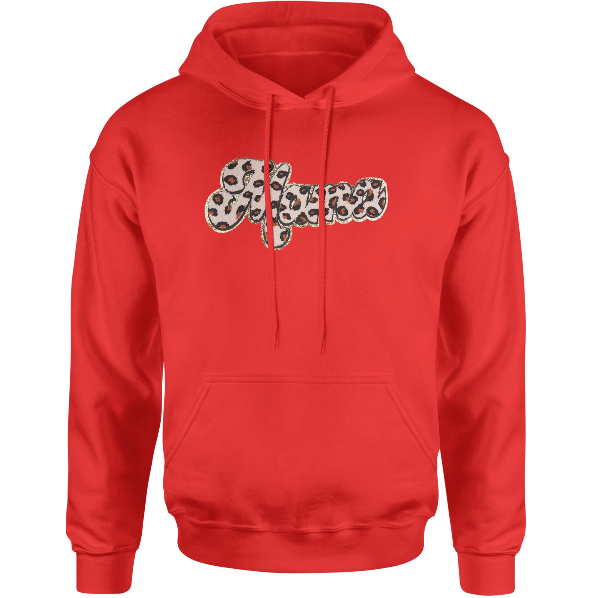 Mama Cheetah Print Glitter Chenille Patch Adult Hoodie Sweatshirt Red