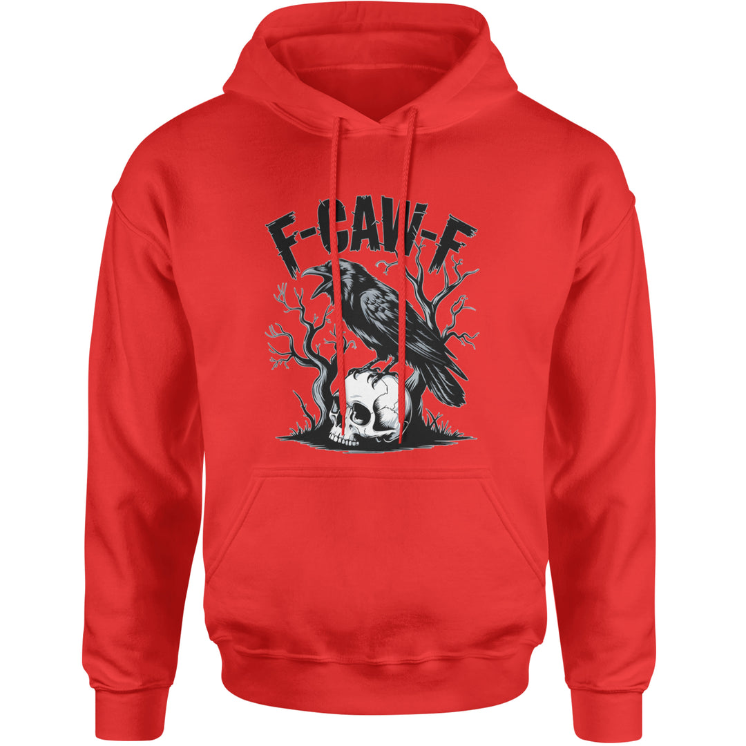 F-Caw-F Crow On Skull F-ck Off Gothic Adult Hoodie Sweatshirt Red