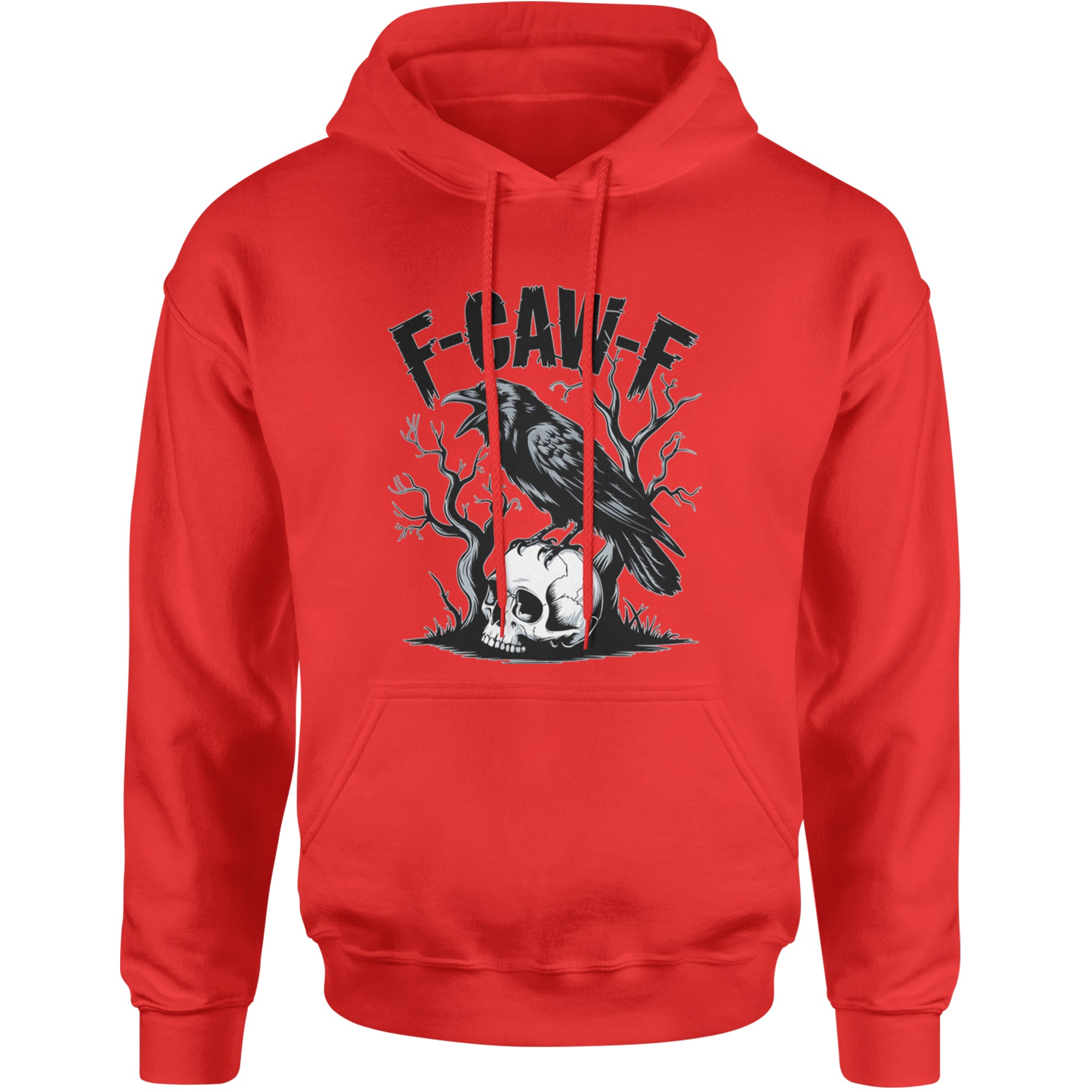 F-Caw-F Crow On Skull F-ck Off Gothic Adult Hoodie Sweatshirt Red
