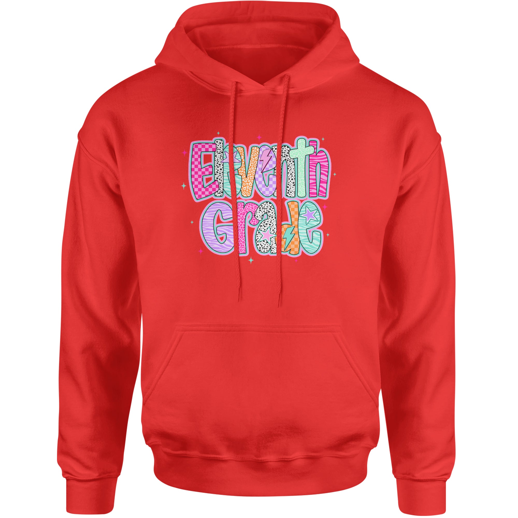 Eleventh Grade Extra Colorful Back to School Adult Hoodie Sweatshirt Red
