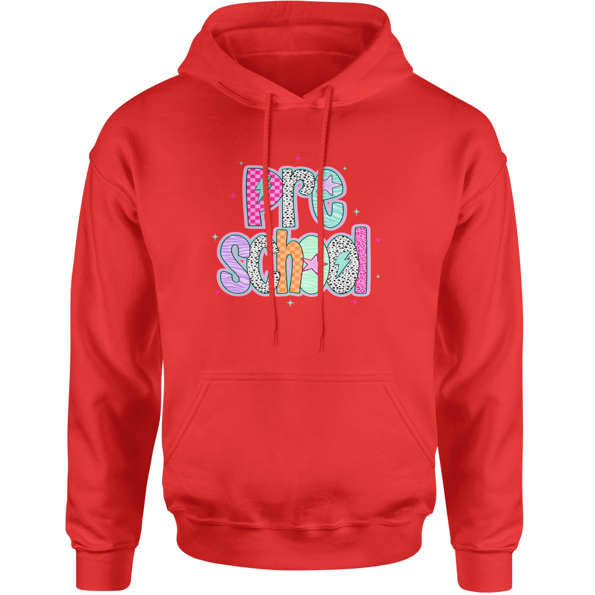 Preschool Power Colorful Back to School Adult Hoodie Sweatshirt Red