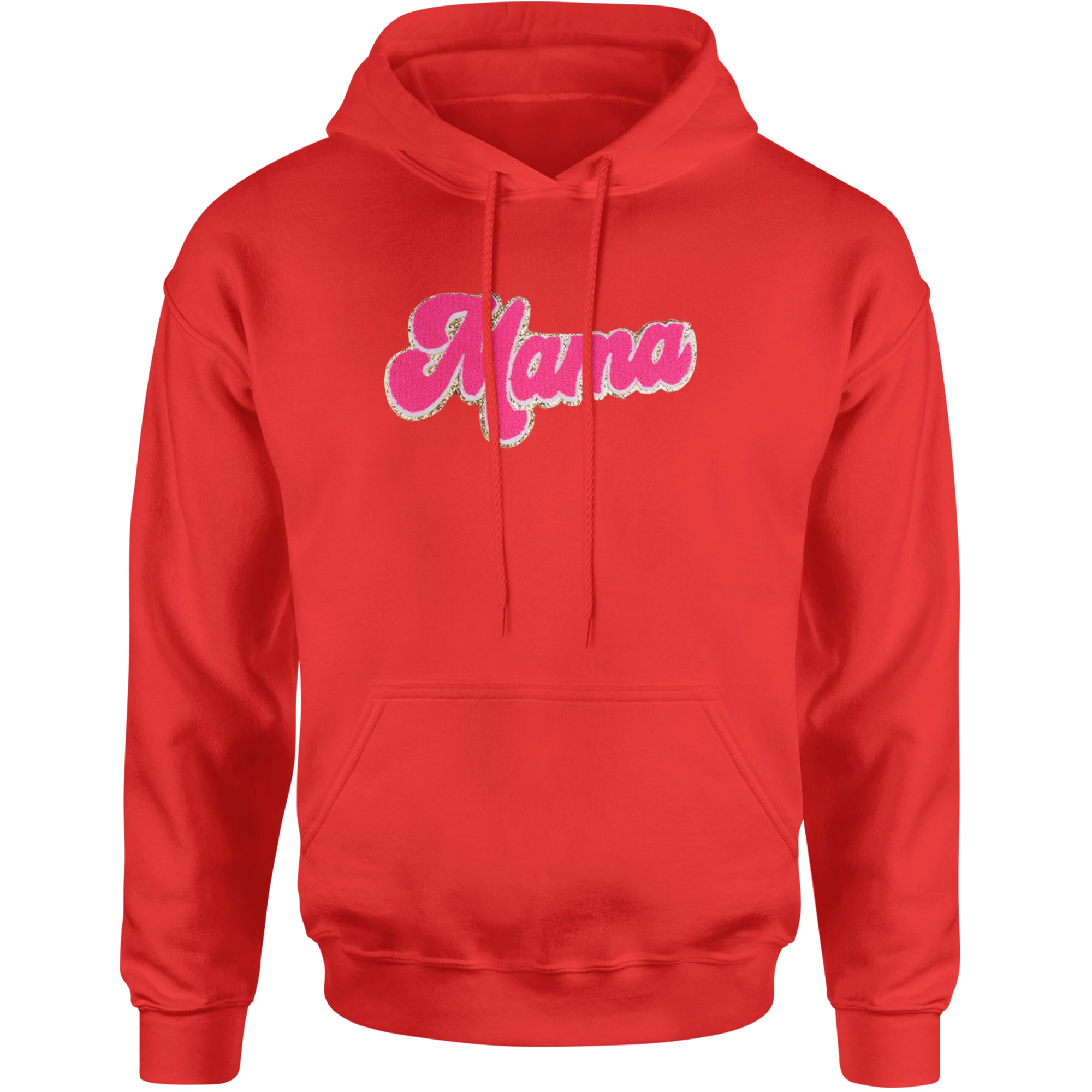 Mama Hot Pink Glitter Chenille Patch Adult Hoodie Sweatshirt Red