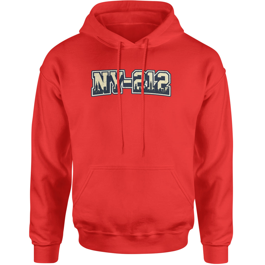 New York City 212 Area Code Skyline  Adult Hoodie Sweatshirt Red